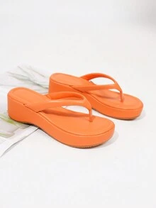 圓頭平台楔型跟和厚底拖鞋 - 亮橙色 - 查看 3