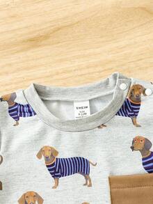 嬰兒男童秋冬季可愛的小動物幼犬趣味印花日常休閒上衣 - 彩色 - 查看 3