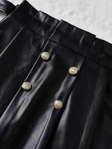 女童优雅款荷叶边装饰扣可拆卸腰带半身裙，配有前片 - 黑色 - 查看 5