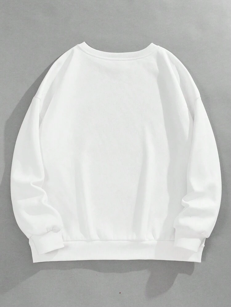Women'S Plus Size Cartoon Face Print Drop Shoulder Sweatshirt