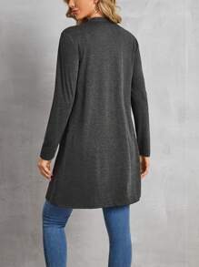 SHEIN Essnce Solid Color Button Closure Long Sleeve Casual Jacket - Black - View 2