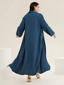Al Najma Solid Color Front Open Arab Robe With Pockets Abayas - Blue - View 2