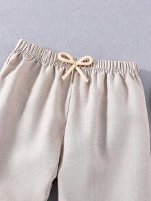 SHEIN 男童純色休閒褲 - 杏色 - 查看 4