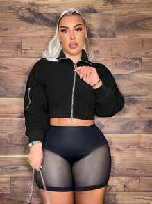 SHEIN SXY Chaqueta Frontal Con Cremallera Para Mujer Talla Grande - Negro - Ver 4