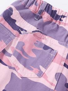 SHEIN 青少女復古街頭迷彩多口袋寬鬆舒適牛仔連身裙 - 粉色 - 查看 4