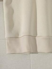 SHEIN EZwear 大尺碼格子心形圖案暖裡開衫衣 - 杏色 - 查看 4