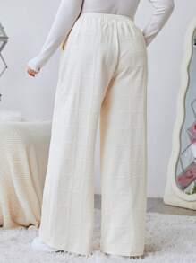 SHEIN EZwear 女性心形印花休閒長褲,附有口袋 - 米色 - 查看 2