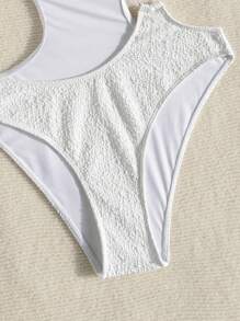 SHEIN Swim 夏季纯色镂空细肩带连体泳衣