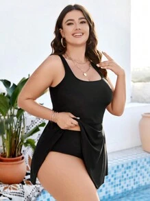 Swim Lushoire Bãi biển mùa hè Plus Size Đồng bằng Halter Tách áo tắm Lễ hội âm nhạc - màu đen - Xem 4