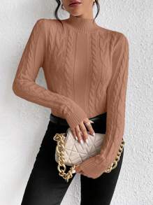 SHEIN Frenchy 針織半高領長袖毛衣 - 鏽棕色 - 查看 6