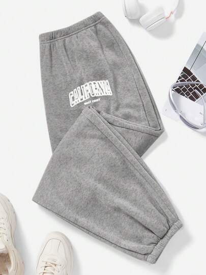 SHEIN EZwear Women's Plus Size Letter Print Sweatpants Graduation,Back To School Outfits,Graduation,Teacher Outfits For Women,Back To School