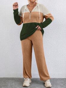 Calvaya Half-zip Drawstring Hoodie And Knitted Trousers Two-piece Set - Multicolor - View 6