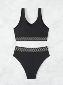 SHEIN Swim Contrast Geometric Panel Bikini Set Summer - Black - View 4