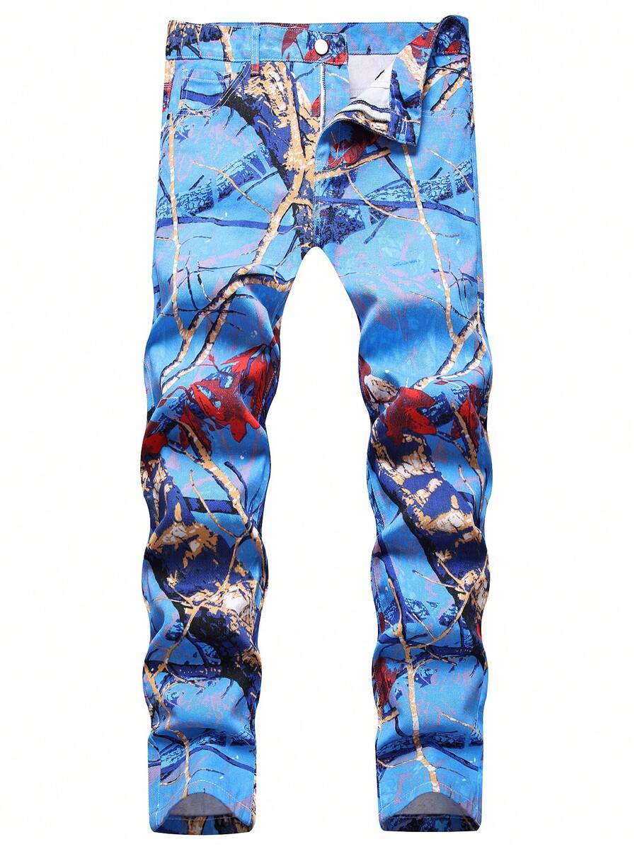 Tween 男童休闲破洞树枝印花锥形牛仔裤 - 彩色 - 查看 1