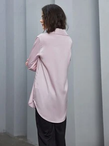 Anewsta Long Sleeve Satin Shirt - Pink - View 2