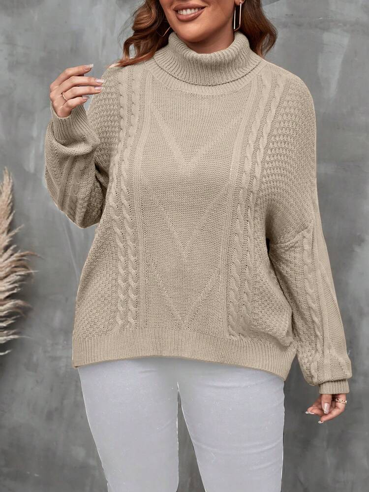 Plus Size Solid High Neck Sweater Knit Pullover Fall Winter