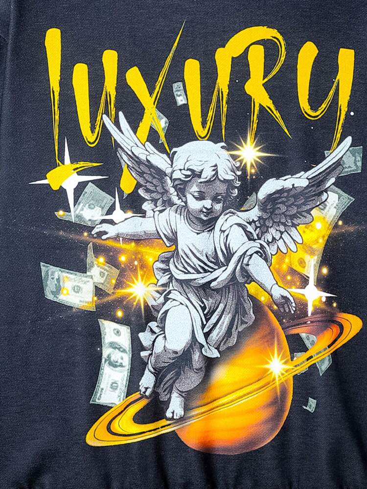 Boys' Leisure Loose Fit Knitted Sweatshirt With Round Neckline And Letter Print