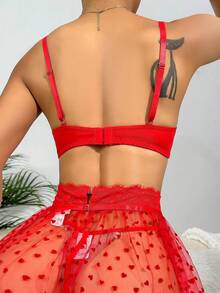 Ren Vá lại Lưới trong suốt Nội y sexy Bộ - Đỏ - Xem 2