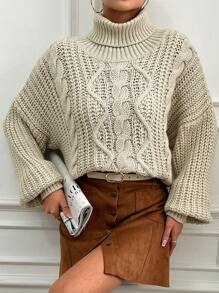 EURMUSE Jacquard Knit High Neck Casual Sweater - Apricot - View 3