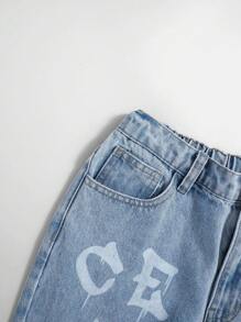 SHEIN Vaqueros De Pierna Recta De Mezclilla Con Estampado Digital De Estilo Casual Para Niño