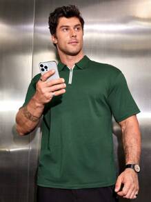 Manfinity VCAY Herren Poloshirt Mit Halbem Reißverschluss Und Lockerer Passform Für Kurze Ärmel