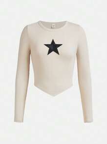 SHEIN Leap Crew Teenage Girls' Star Pattern T-shirt And Cargo Pants 2pcs Outfit Set