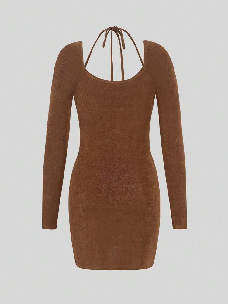 Drawstring Ruched Long Sleeve Bodycon Dress Fall Cloth For Women