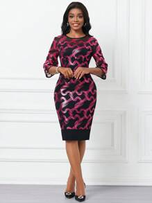 SHEIN Lady Full Print Round Neck Dress - Multicolor - View 2