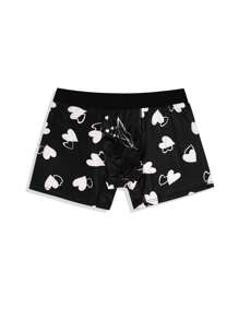Men's Heart Shaped Print Boxer Shorts - Black - View 4