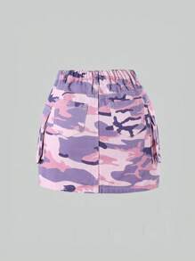 SHEIN 青少女復古街頭迷彩多口袋寬鬆舒適牛仔連身裙 - 粉色 - 查看 2