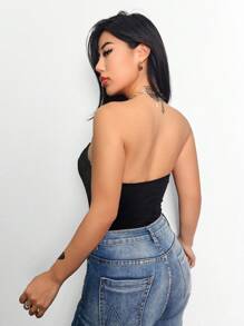 Zolique Mesh Panels Strapless Bodysuit - Black - View 2