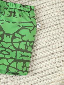 SHEIN Summer Street Style Dinosaur Printed Short Sleeve T-shirt And Shorts Set For Baby Boys - Green - View 6