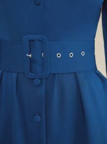 Mulvari Women's Solid Color Lantern Sleeve Belted Dress - Teal Blue - View 6