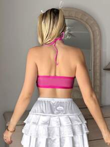 SHEIN ICON 不對稱下擺上衣,正面短款、正面扭曲細節和掛脖 - 玫紅色 - 查看 4