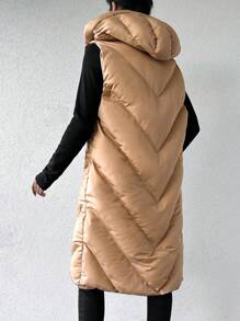 EURMUSE Women's Hooded Mid-length Vest - Camel - View 2