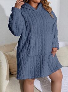 大尺碼連帽泰迪睡裙,附袋鼠口袋 - 寶藍色 - 查看 3