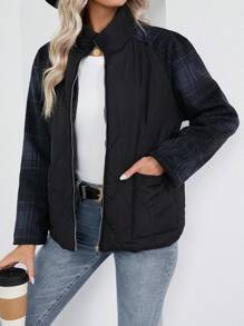 SHEIN LUNE Plaid Patchwork Padded Padded Coat Clothes Winter - Black - View 4
