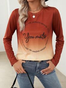 SHEIN LUNE Long Sleeve Ombre T-shirt - Multicolor - View 5
