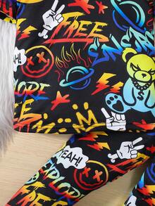 SHEIN Chàng trai trẻ Giải trí Vòng cổ Áo thun Và Quần Vừa Khít Nhà  Mặc - màu đen - Xem 3