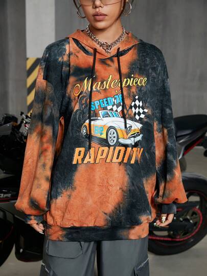 Felpa Con Cappuccio Da Donna Con Stampa Lettere E Design Tie-dye