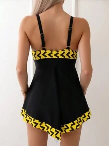 Geo Print Asymmetrical Hem Tankini For Summer Beach Vacation - Multicolor - View 6