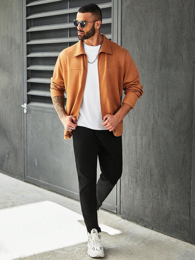 Men's Plus Size Zip-Up Front Collar Turn-Down Jacket