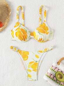 SHEIN Swim Conjunto de bikini de dos piezas con estampado de frutas para mujer, playa de verano - Multicolor - Ver 6