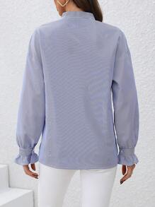 Chiquease Ruffle Hem Striped Blouse - Blue and White - View 2