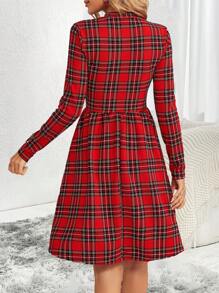 SHEIN LUNE Tartan Print Mock Neck Dress
