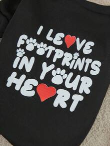 Reh Arte 1件黑色寵物紋理心形字母印花保暖無帽衫,適用於貓狗 - 彩色 - 查看 3