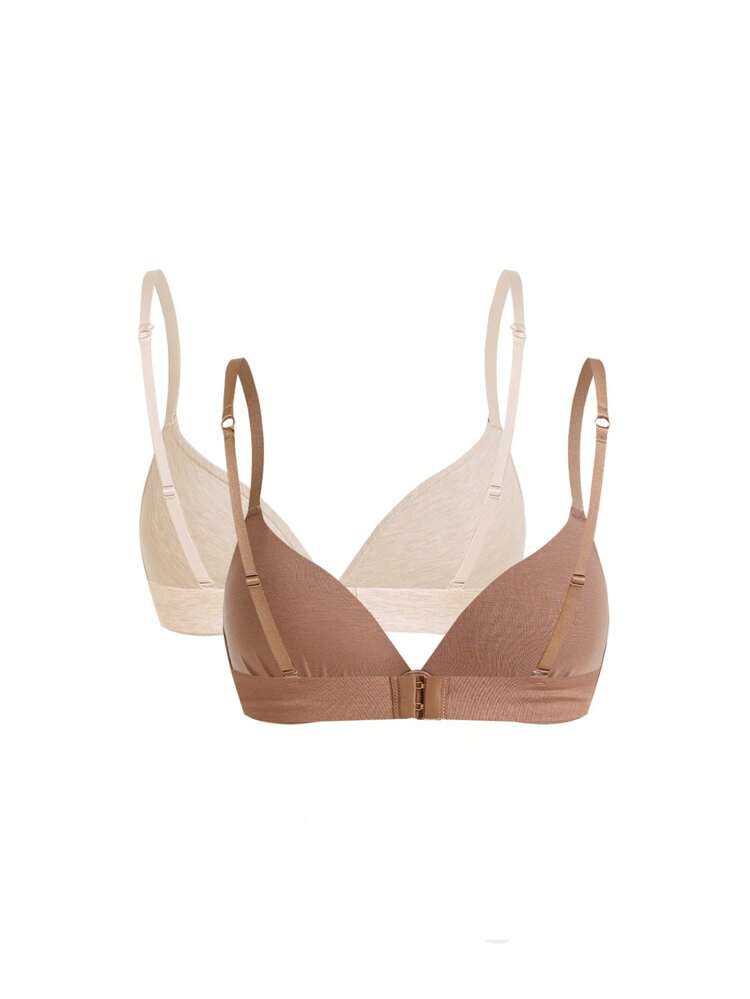 Leisure Solid Color Bra With Pleated Detail ,2 Pcs