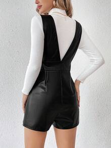 SHEIN Frenchy Women's Pu Leather Strap Overalls - Black - View 2