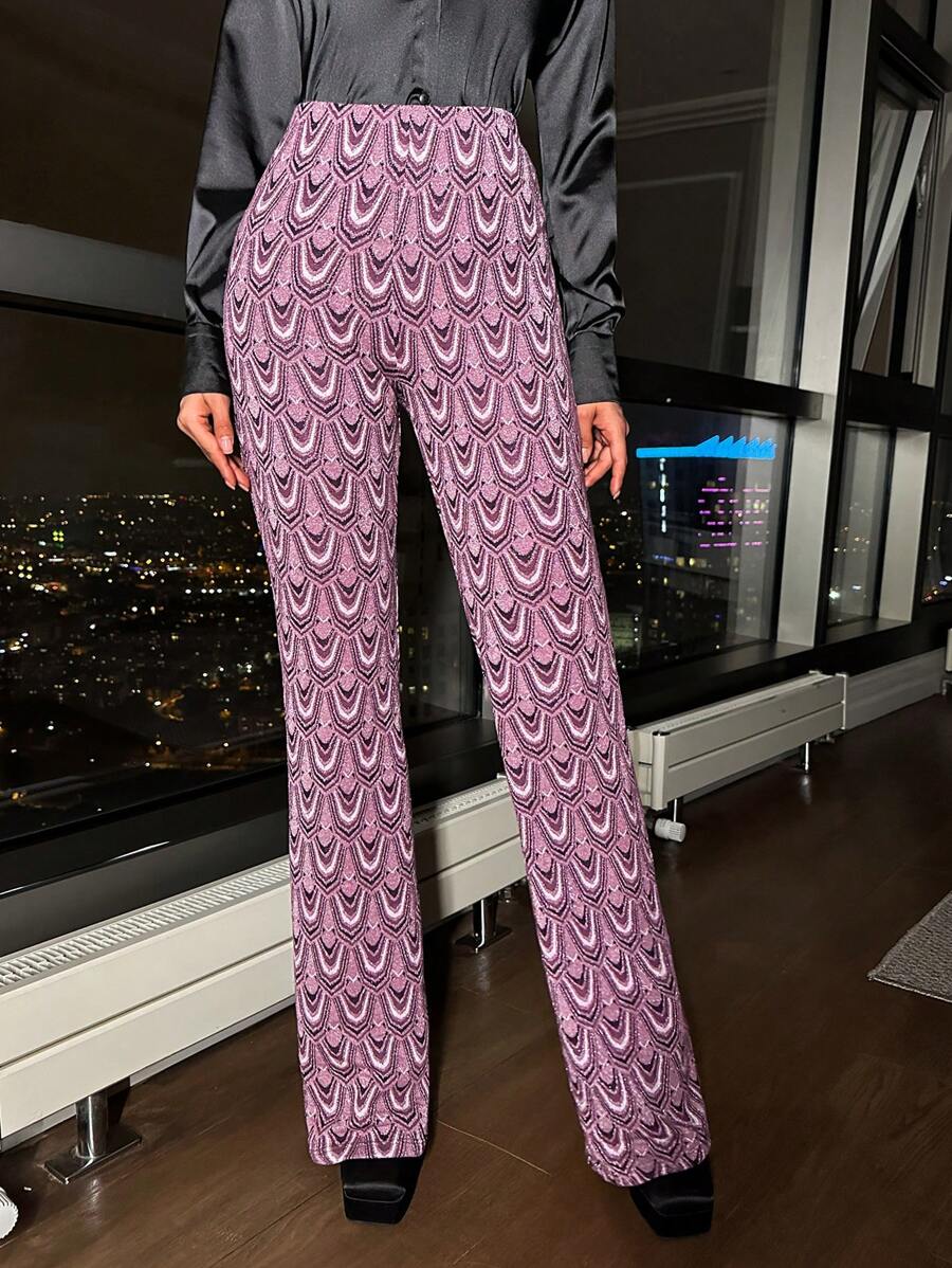 RueChic Women's Full Print Long Pants - Purple - View 1