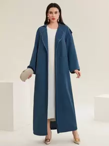 Al Najma Solid Color Front Open Arab Robe With Pockets Abayas - Blue - View 1